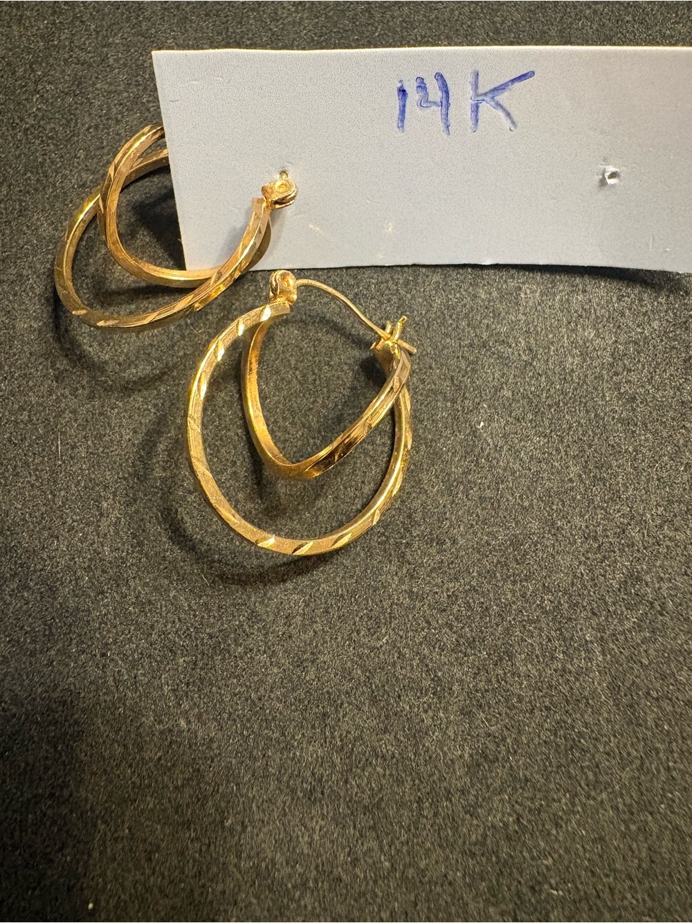 14K Gold Twisted Hoop Earrings - Double Ring Design - Picture 1 of 2